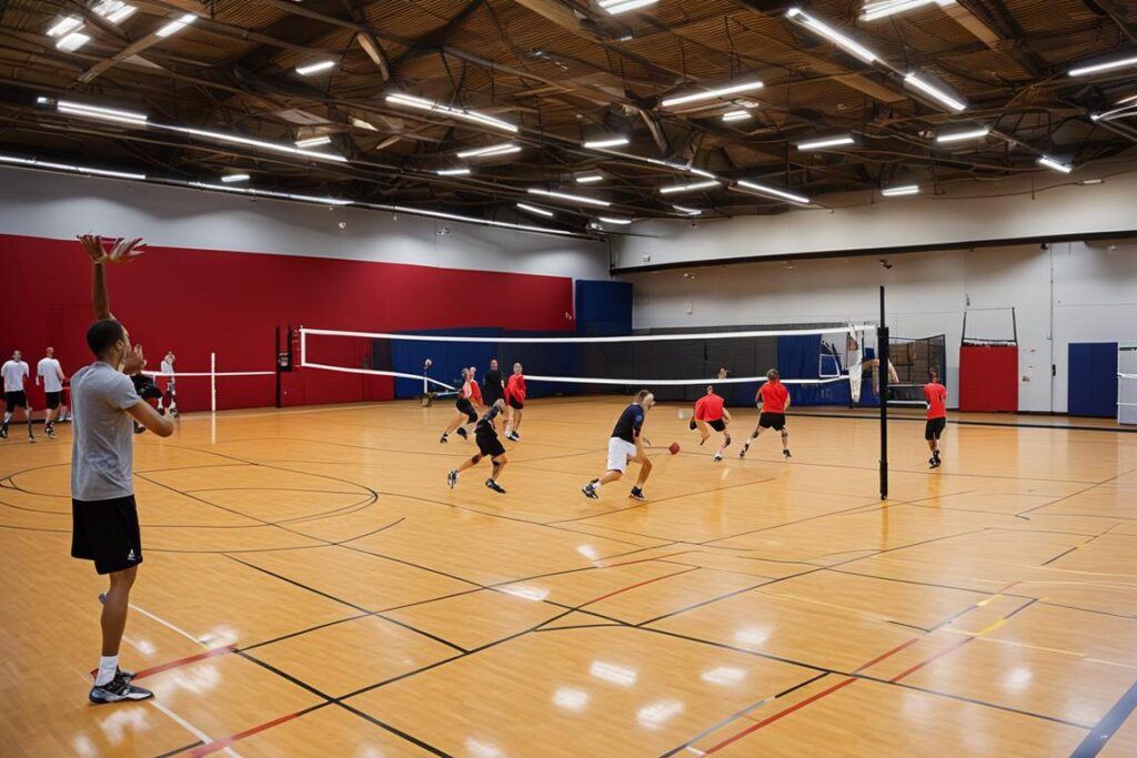 Volleyball facility, indoor basketball courts, and fitness center at All American Indoor Sports