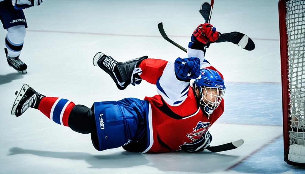 Hockey Player Falling on Ice