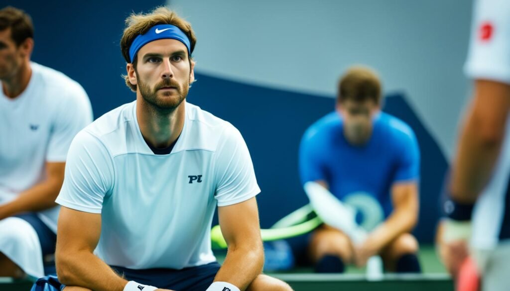 Tennis player taking a break